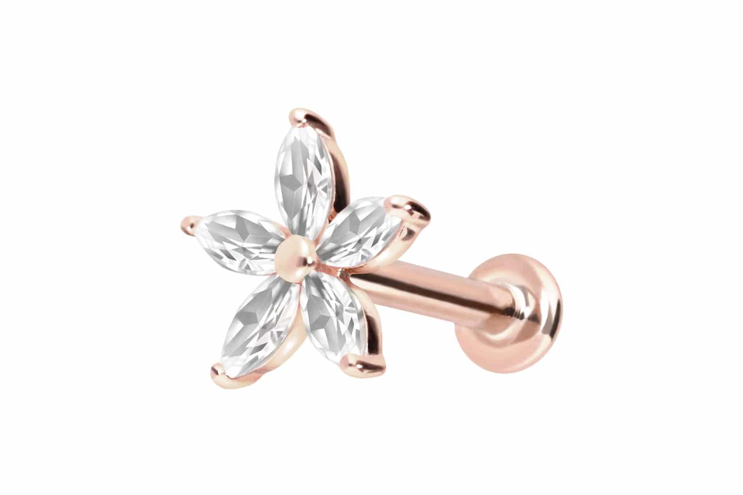 14 Karat Gold Labret Piercing mit Push Fit MOISSANIT-BLUME